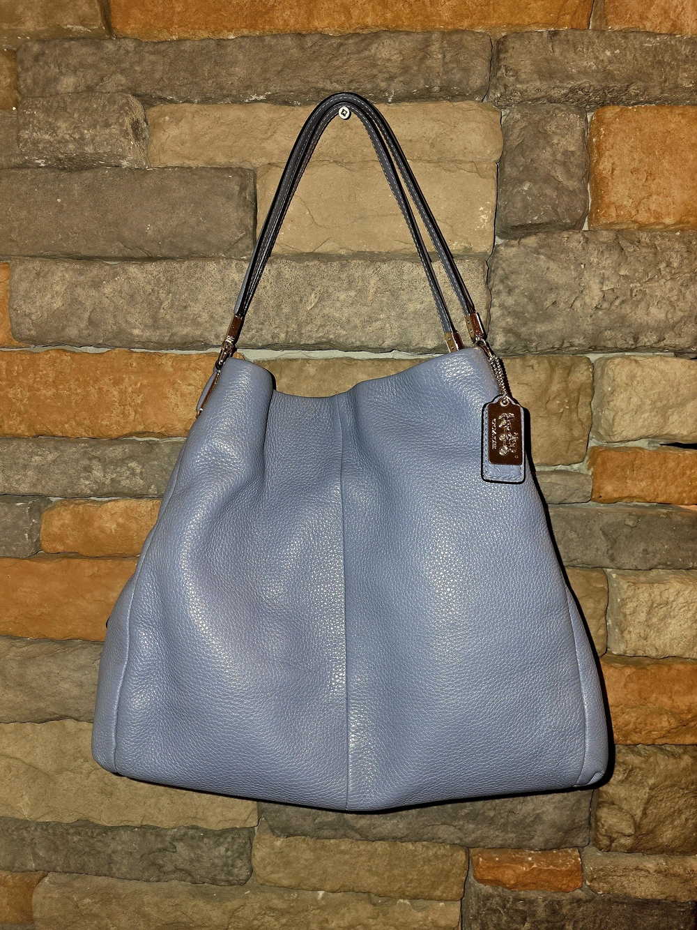 COACH 26224 Madison Phoebe Light Blue Pebbled Leather Hobo Shoulder Bag Purse *